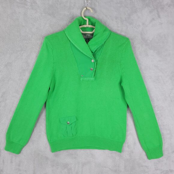 Vintage Ralph Lauren L-RL Active Sweater Women Large Shawl Collar Large Green - Picture 1 of 10